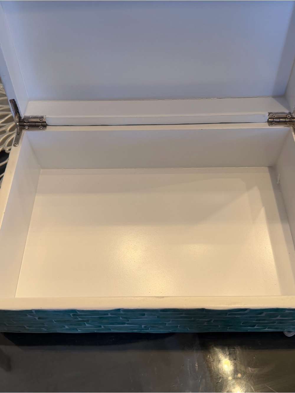 Turquoise Decorative Storage Box with Shell Tile Pattern - Picture 5 of 6